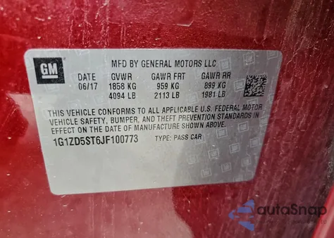 2018 Chevrolet Malibu Lt z USA, uszkodzony, nr VIN 1G1ZD5ST6JF100773